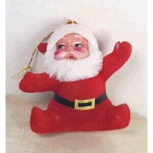Vintage Sitting Santa Claus Flocked Christmas Holiday Ornament 3"